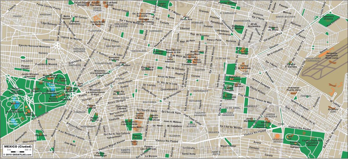Meksikos Miesto gatvių žemėlapis