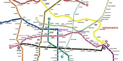 Meksikos Miesto traukinių žemėlapis