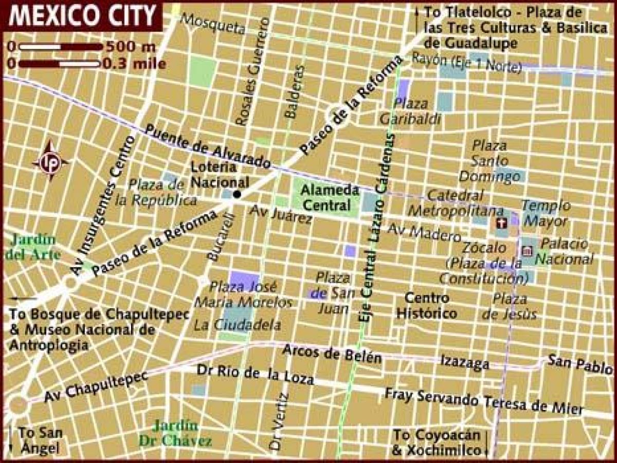 centro historico Meksikos Miesto žemėlapis