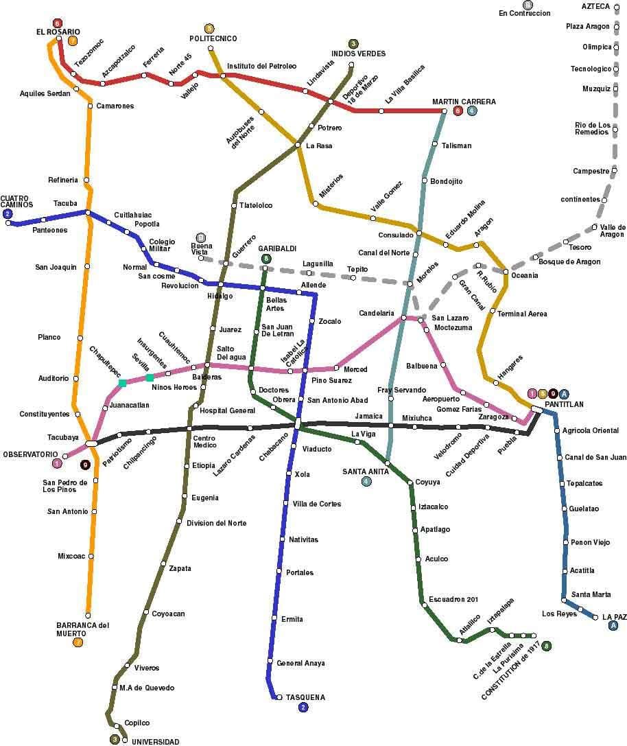 žemėlapis Meksikos Miesto autobusų