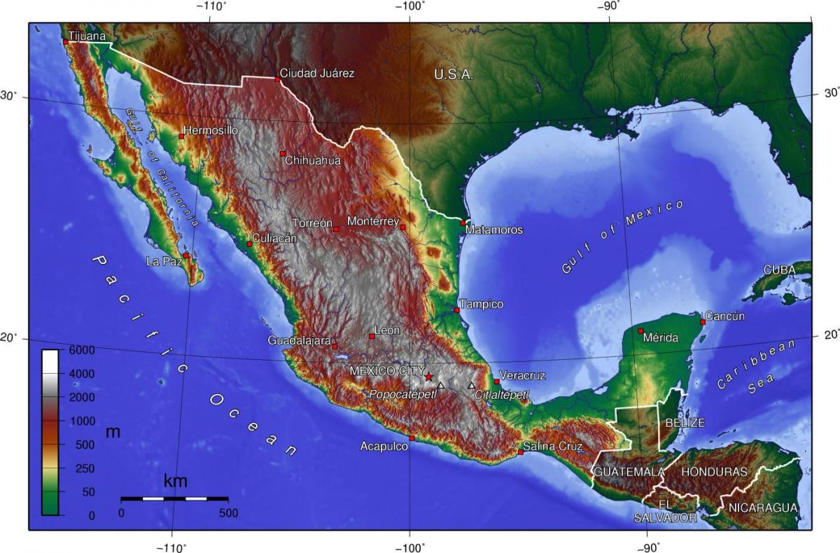 Meksikos Miesto topografinis žemėlapis