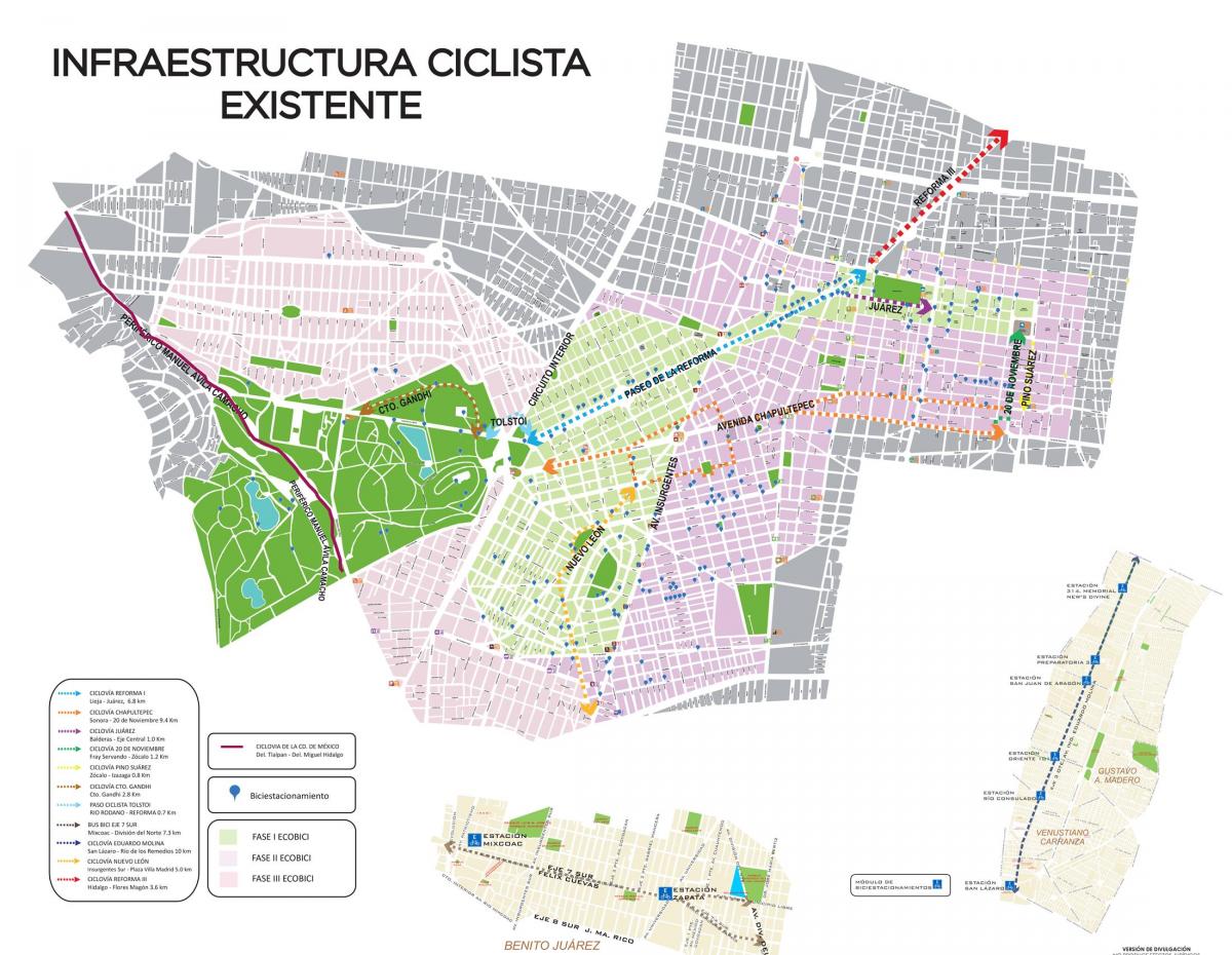 žemėlapis Mexico City dviratis