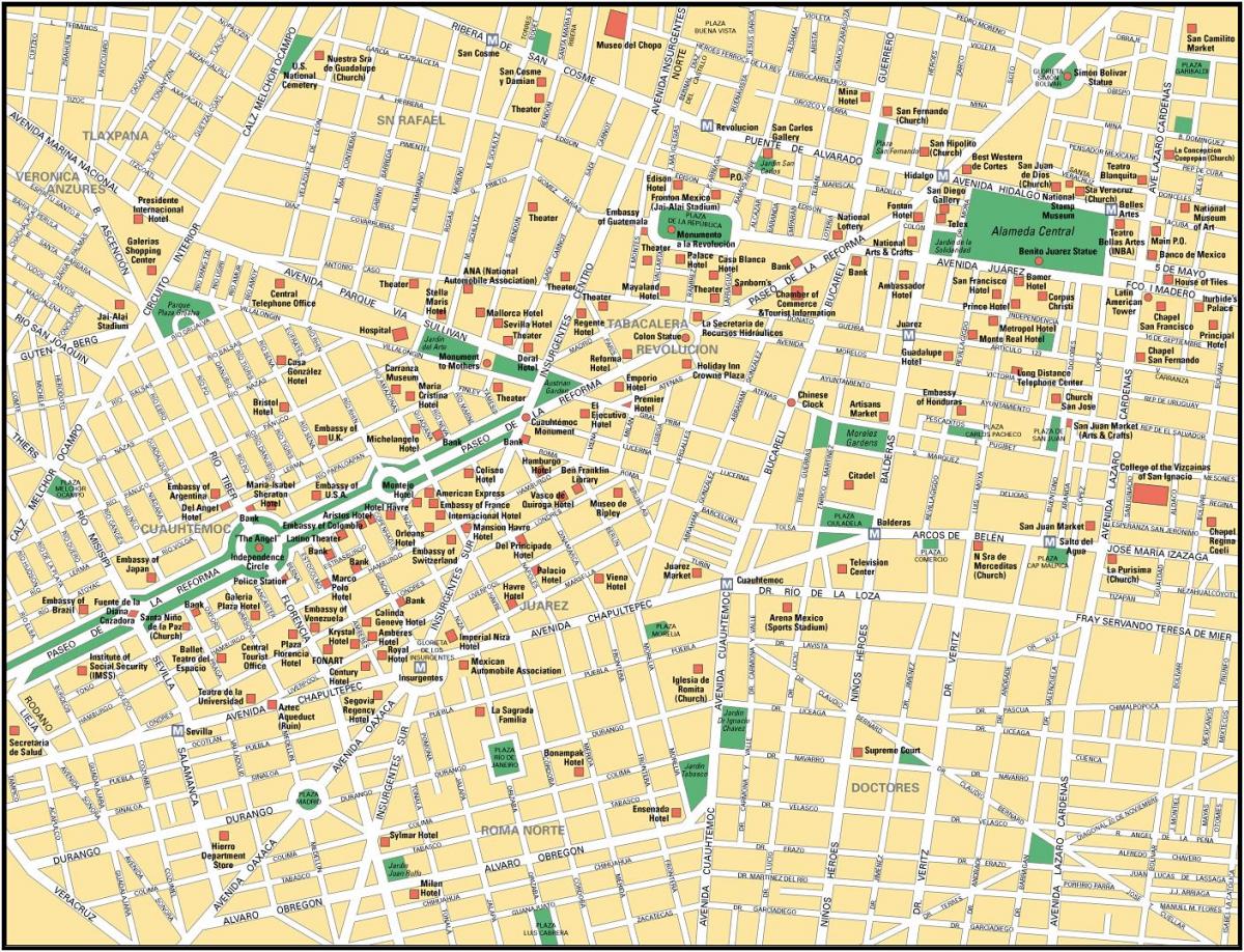 žemėlapis Meksikos Miesto lankytini