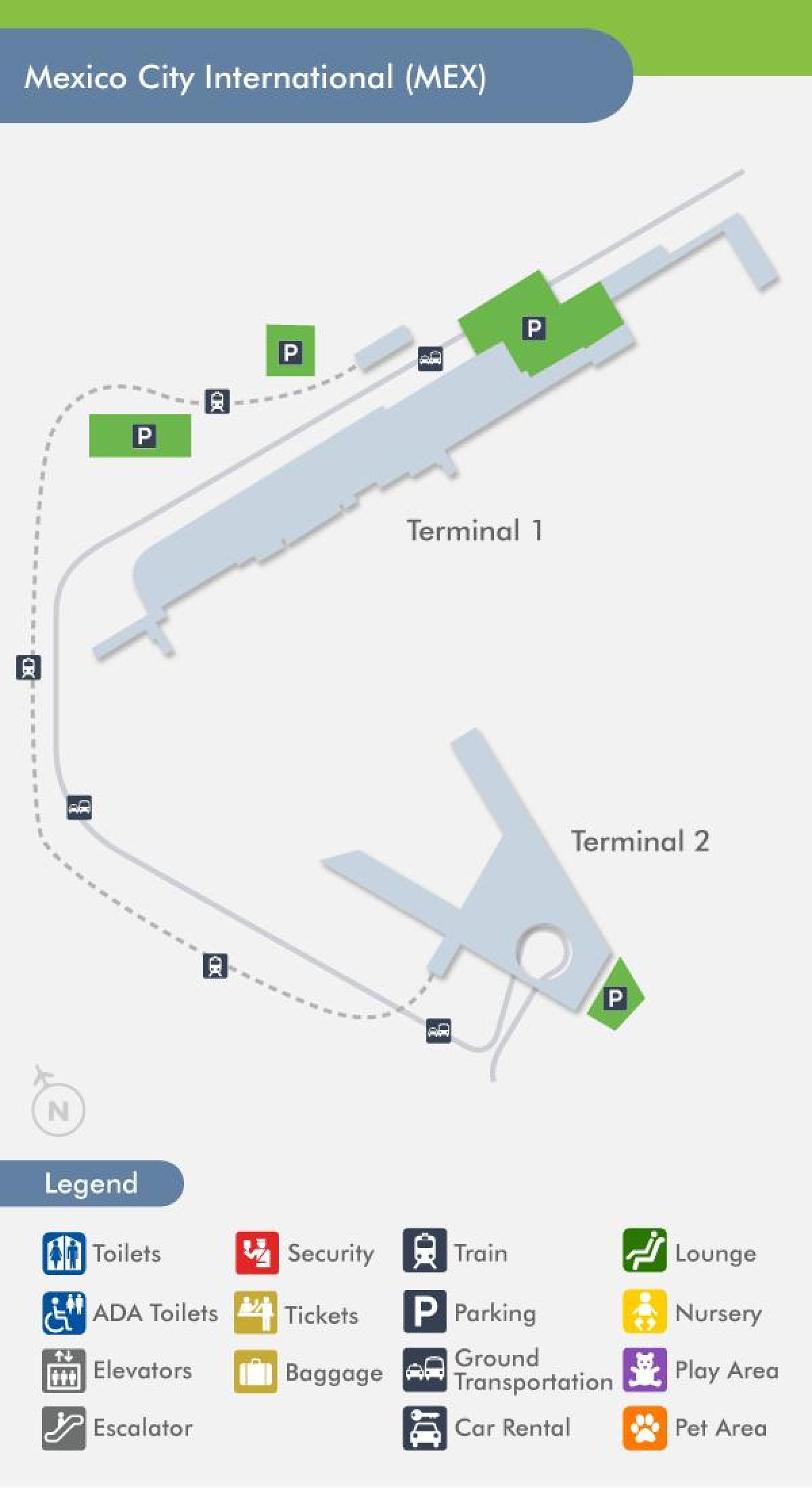 Meksikos Miesto oro uosto terminalą žemėlapyje