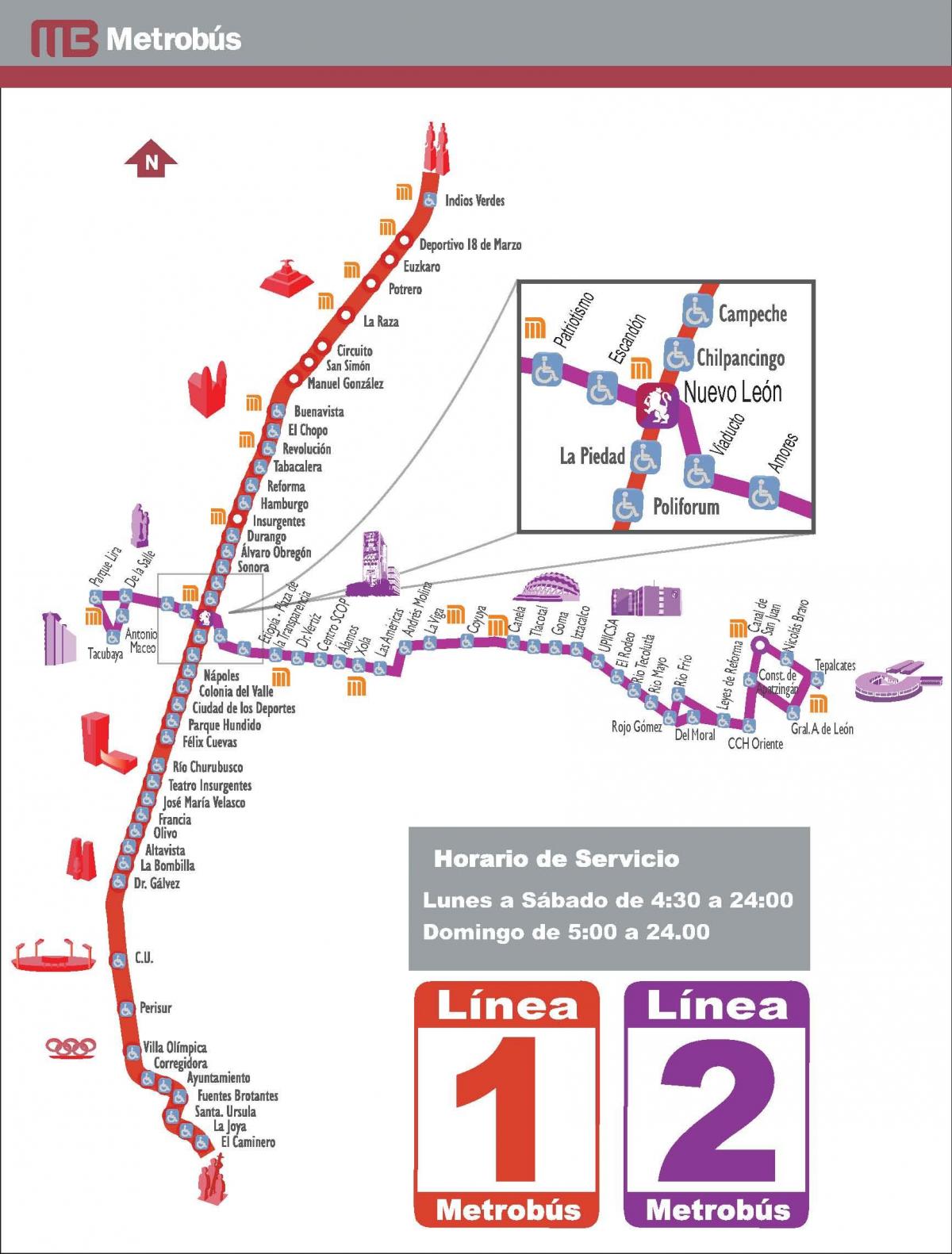 žemėlapis metrobus meksikas