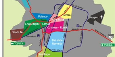 Meksikos Miesto apylinkių žemėlapis